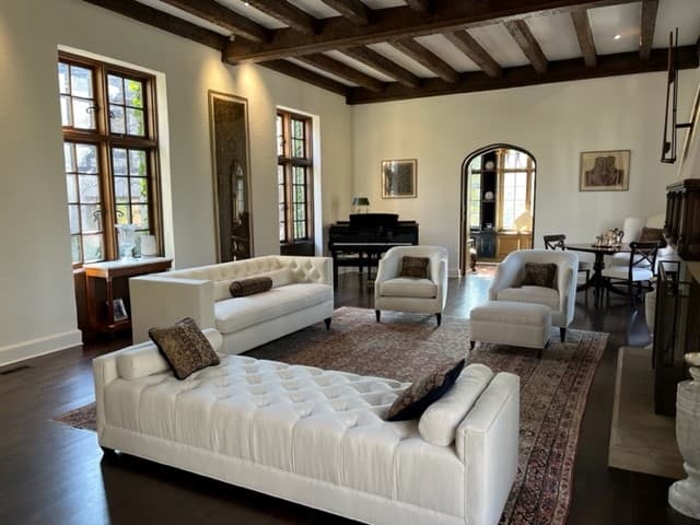 Elegant living room with custom window treatments